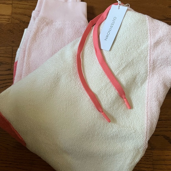 Outerknown Color Block Pink Coral White Terry Hoodie size S and L NWT - Picture 3 of 9